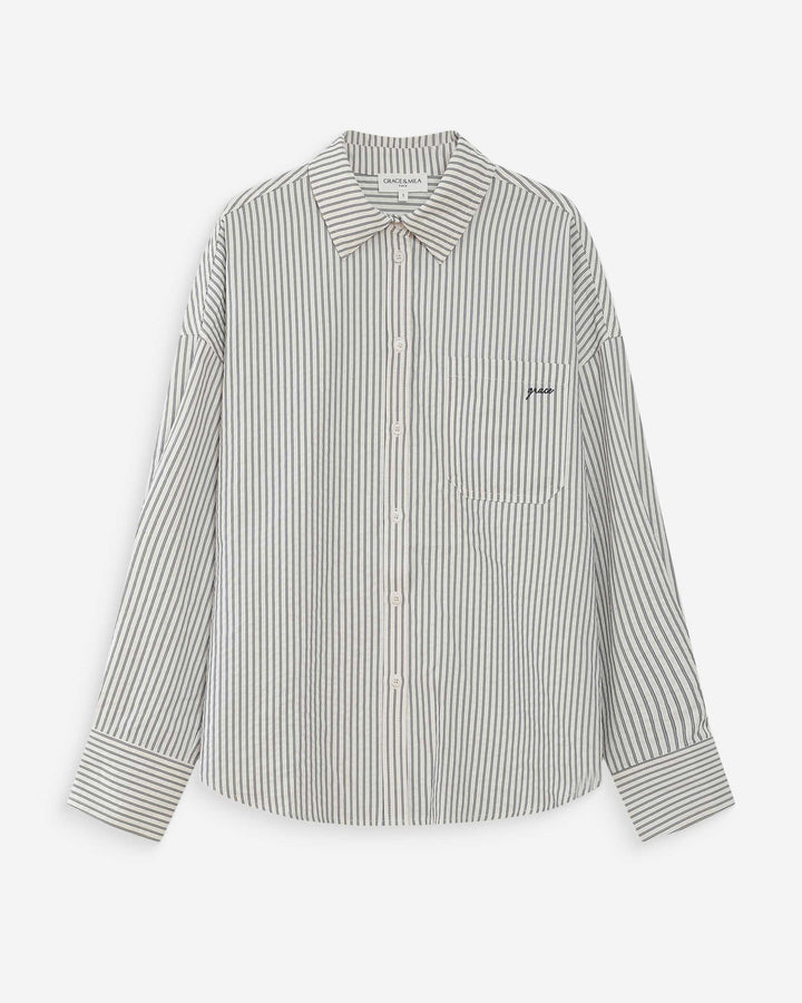 Oversized striped cotton shirt marine Vipera