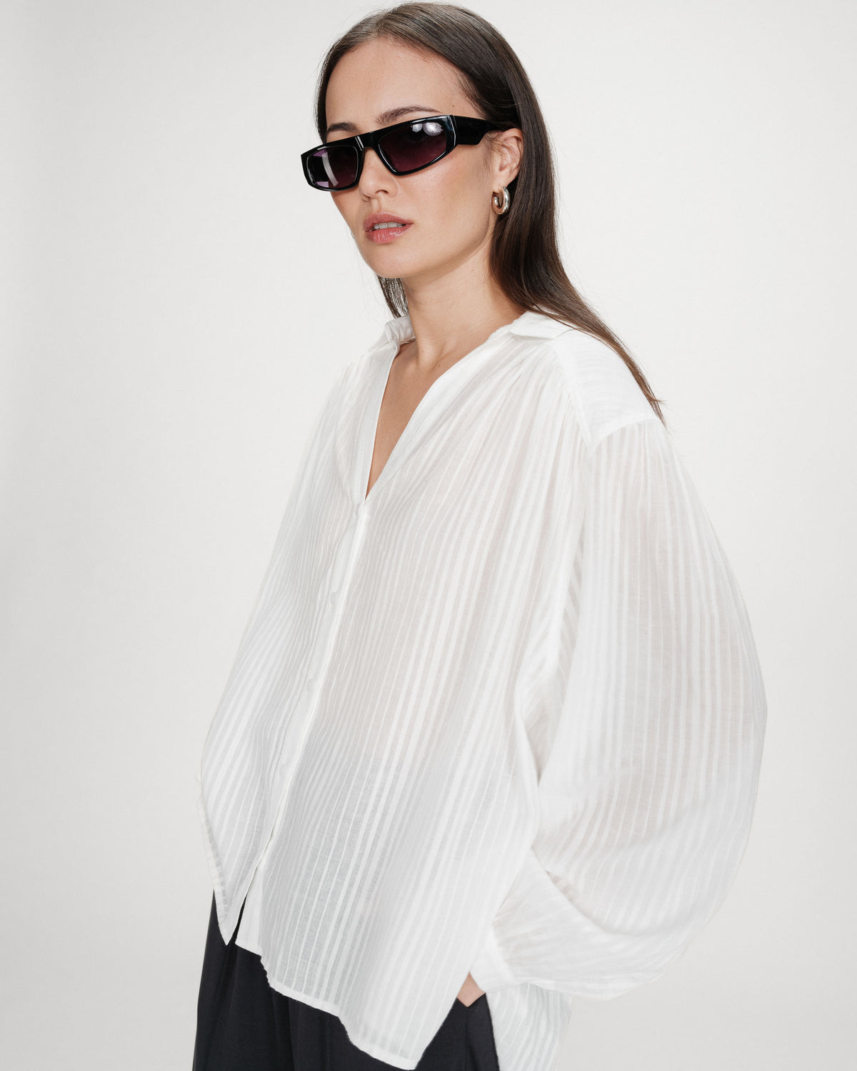 Oversized cotton shirt with puff sleeves ivoire Vibes
