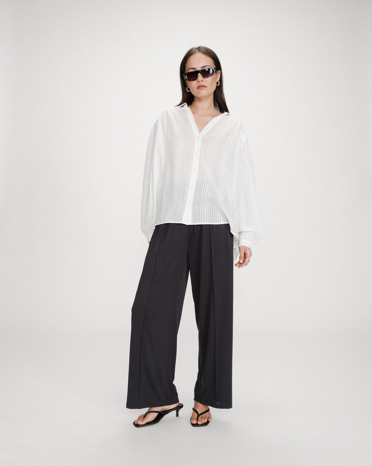 Oversized cotton shirt with puff sleeves ivoire Vibes