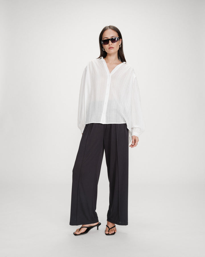 Oversized cotton shirt with puff sleeves ivoire Vibes