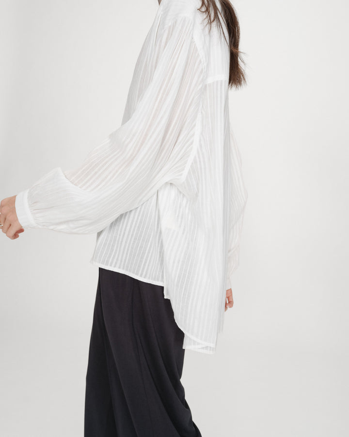 Oversized cotton shirt with puff sleeves ivoire Vibes