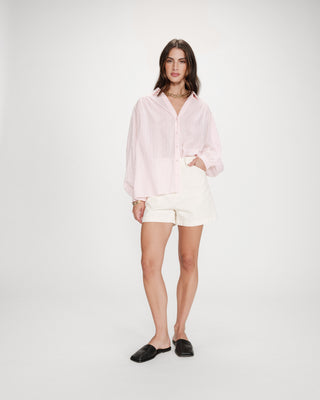 Chemise oversize en coton manches bouffantes rose Vibes