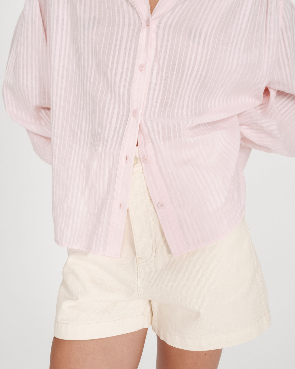Chemise oversize en coton manches bouffantes rose Vibes