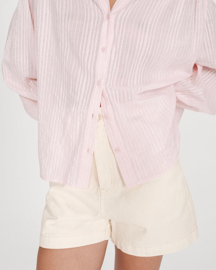 Chemise oversize en coton manches bouffantes rose Vibes