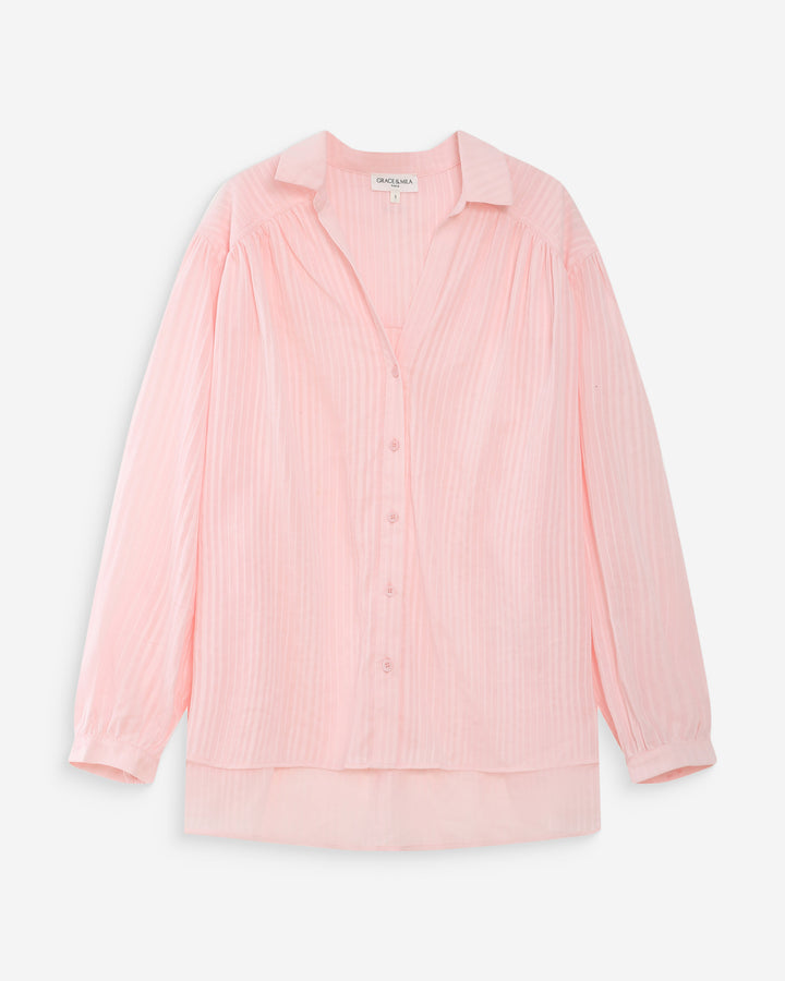 Chemise oversize en coton manches bouffantes rose Vibes