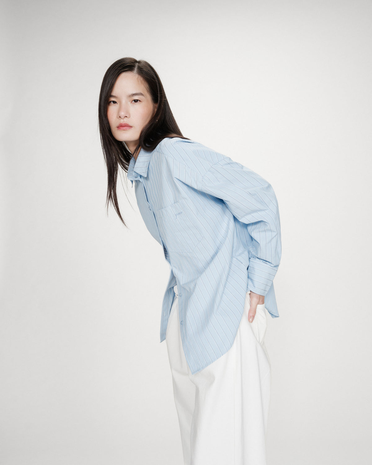 Chemise oversize rayée à nouer dans le dos bleuet Valerie