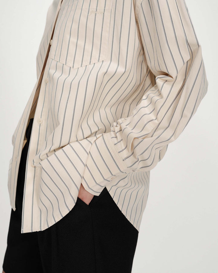 Oversized striped shirt with tie-back vanille Valerie