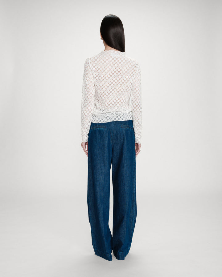 Sheer lace long-sleeve top ivoire Valmy