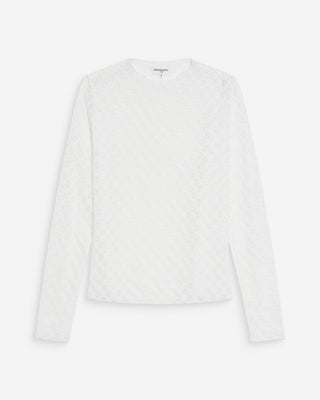 Sheer lace long-sleeve top ivoire Valmy