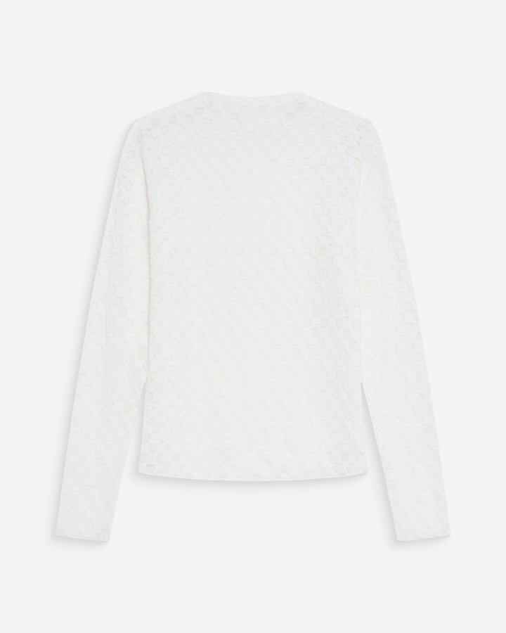 Sheer lace long-sleeve top ivoire Valmy