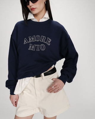 Pull oversize en coton à message brodé marine Valino