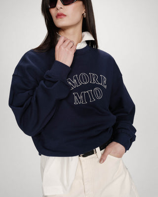 Pull oversize en coton à message brodé marine Valino