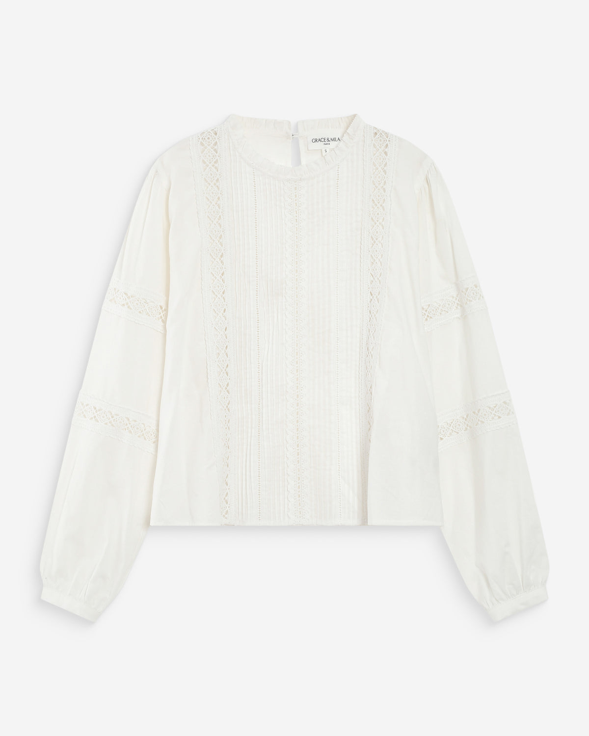 Blouse col à volants avec dentelle ivoire Velma
