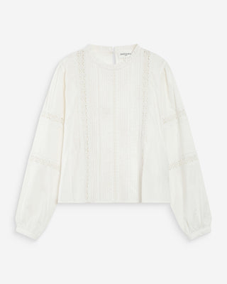 Blouse col à volants avec dentelle ivoire Velma