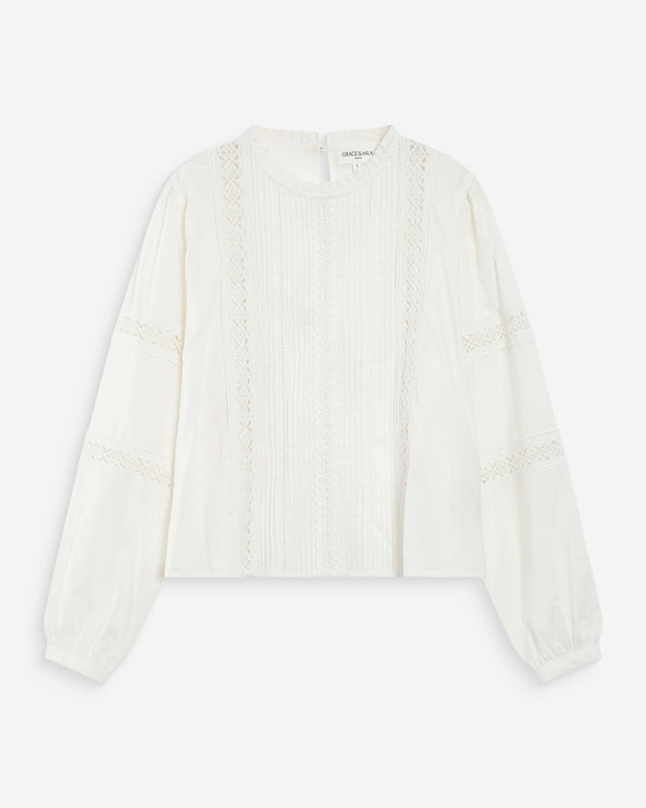 Blouse col à volants avec dentelle ivoire Velma