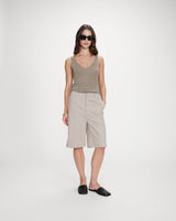 Fitted lurex strap V-neck top kaki Paillette