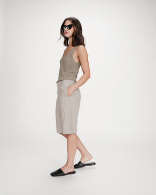 Fitted lurex strap V-neck top kaki Paillette