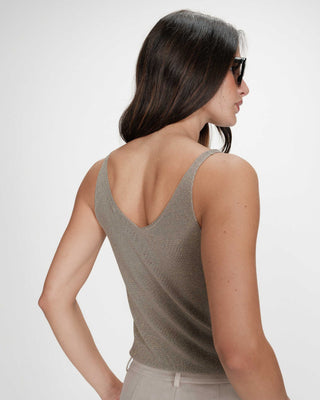 Fitted lurex strap V-neck top kaki Paillette