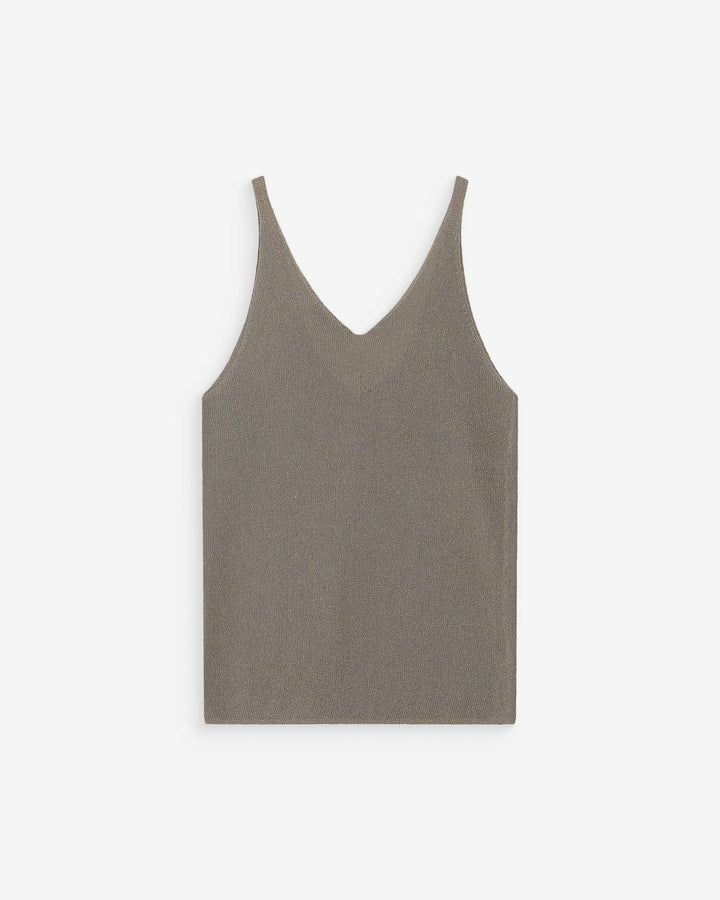 Fitted lurex strap V-neck top kaki Paillette