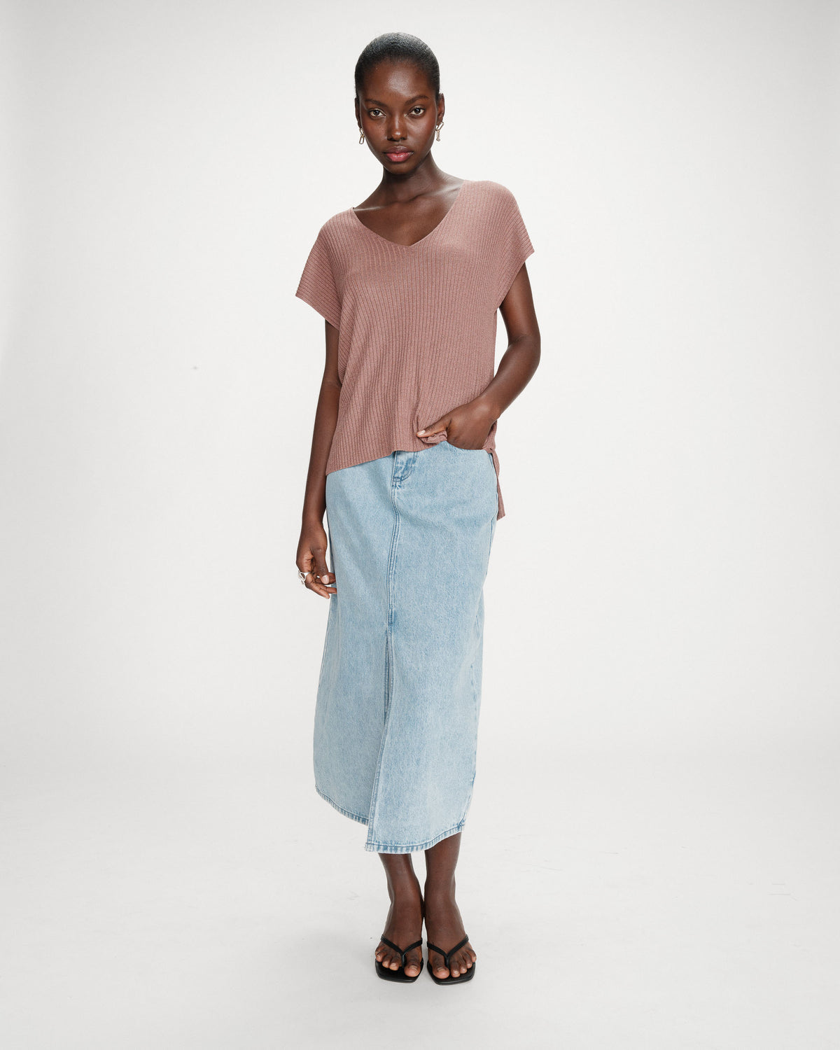 Top amplio de lurex con escote en V terracotta Vaporo