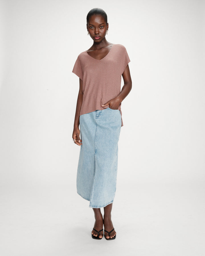Top amplio de lurex con escote en V terracotta Vaporo