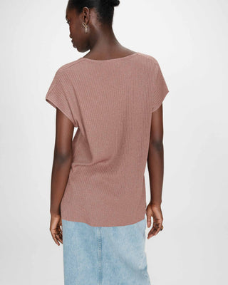 Top amplio de lurex con escote en V terracotta Vaporo