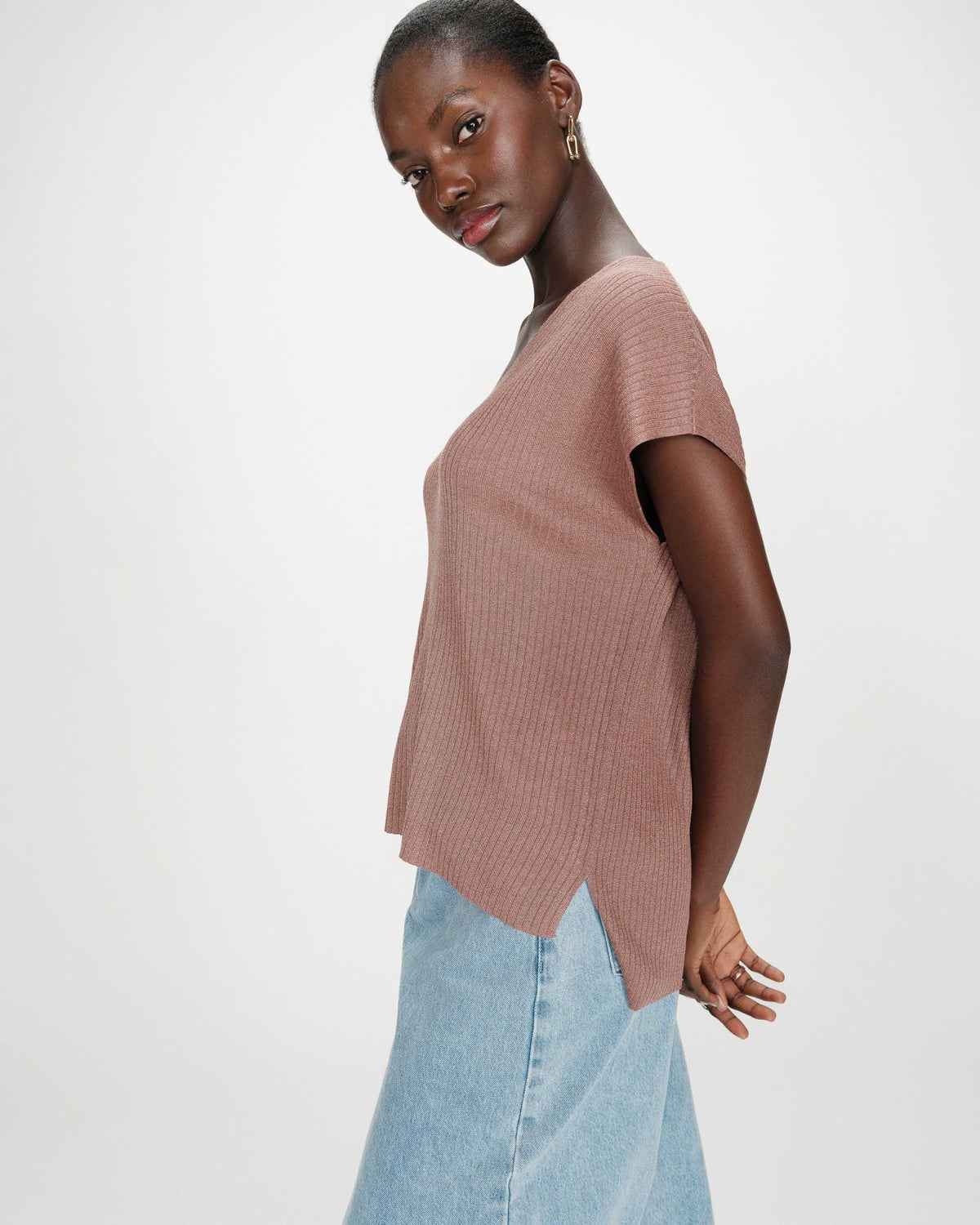 Top amplio de lurex con escote en V terracotta Vaporo