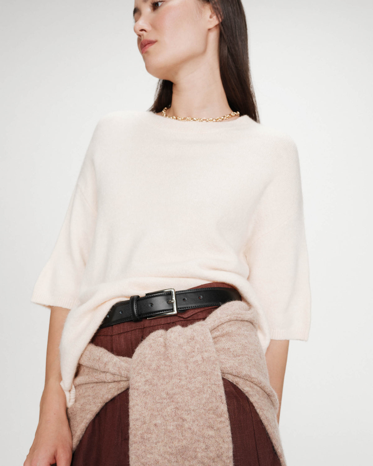 Pull oversize en laine col rond amande Vamos