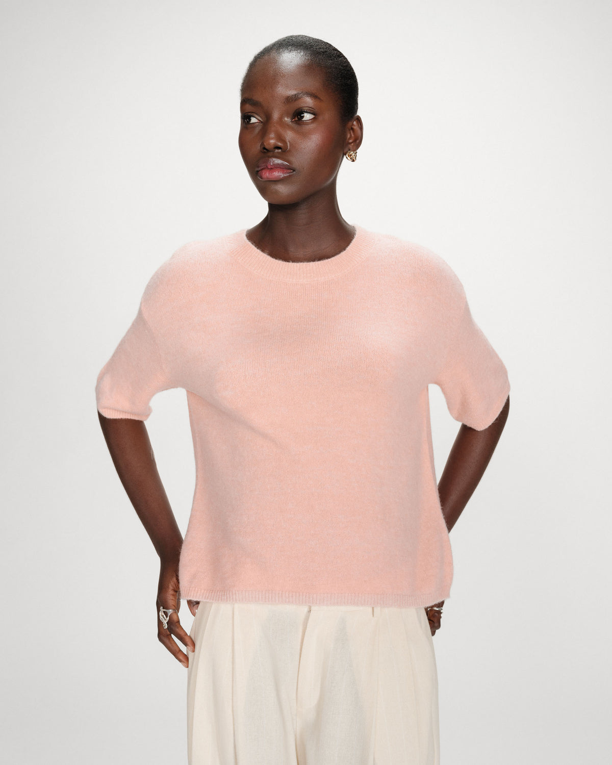 Oversized wool crew-neck sweater peche Vamos