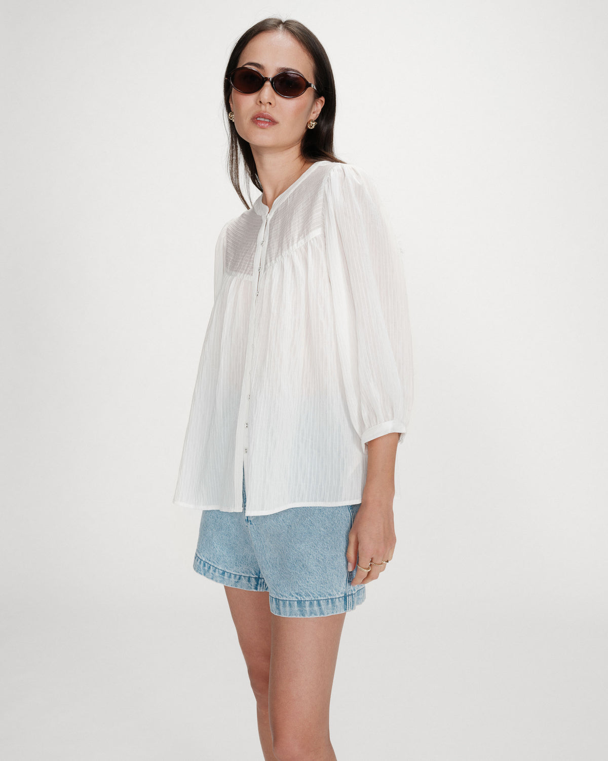 Blouse à manches ballons ample boutonnée ivoire Vanille