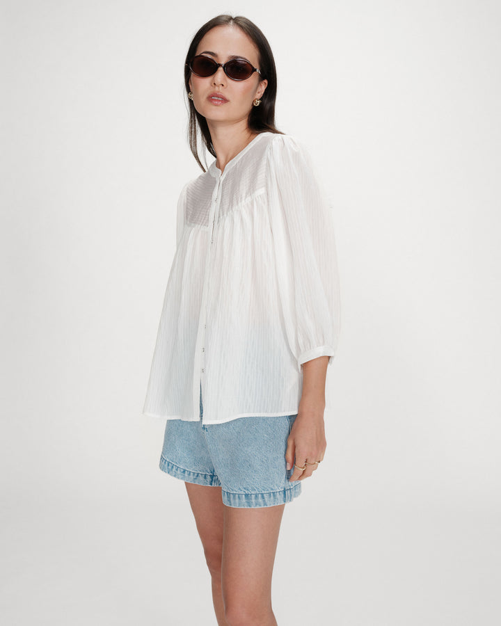 Blouse à manches ballons ample boutonnée ivoire Vanille