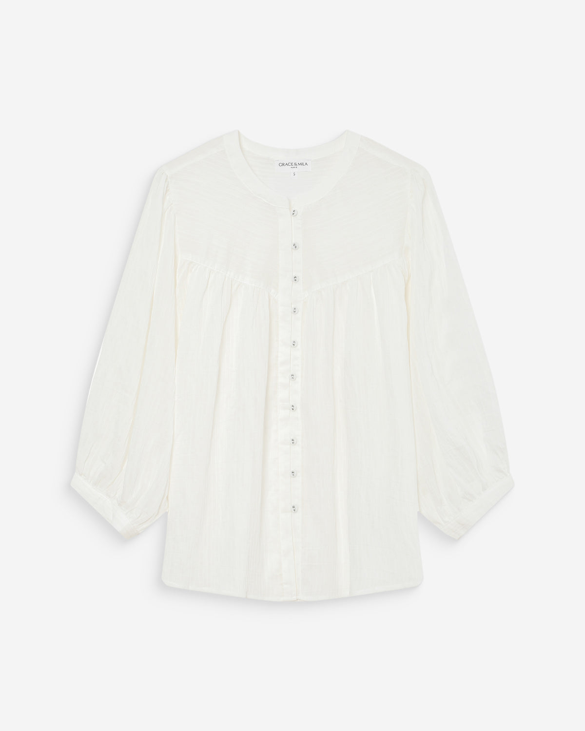 Blouse à manches ballons ample boutonnée ivoire Vanille