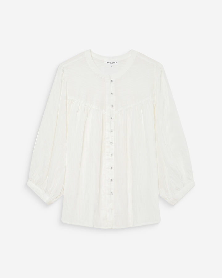 Blouse à manches ballons ample boutonnée ivoire Vanille