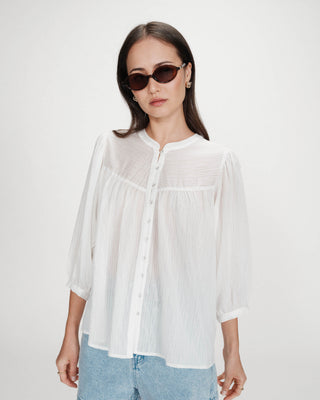 Blouse à manches ballons ample boutonnée ivoire Vanille