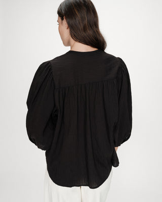 Balloon-sleeve blouse with front buttons noir Vanille