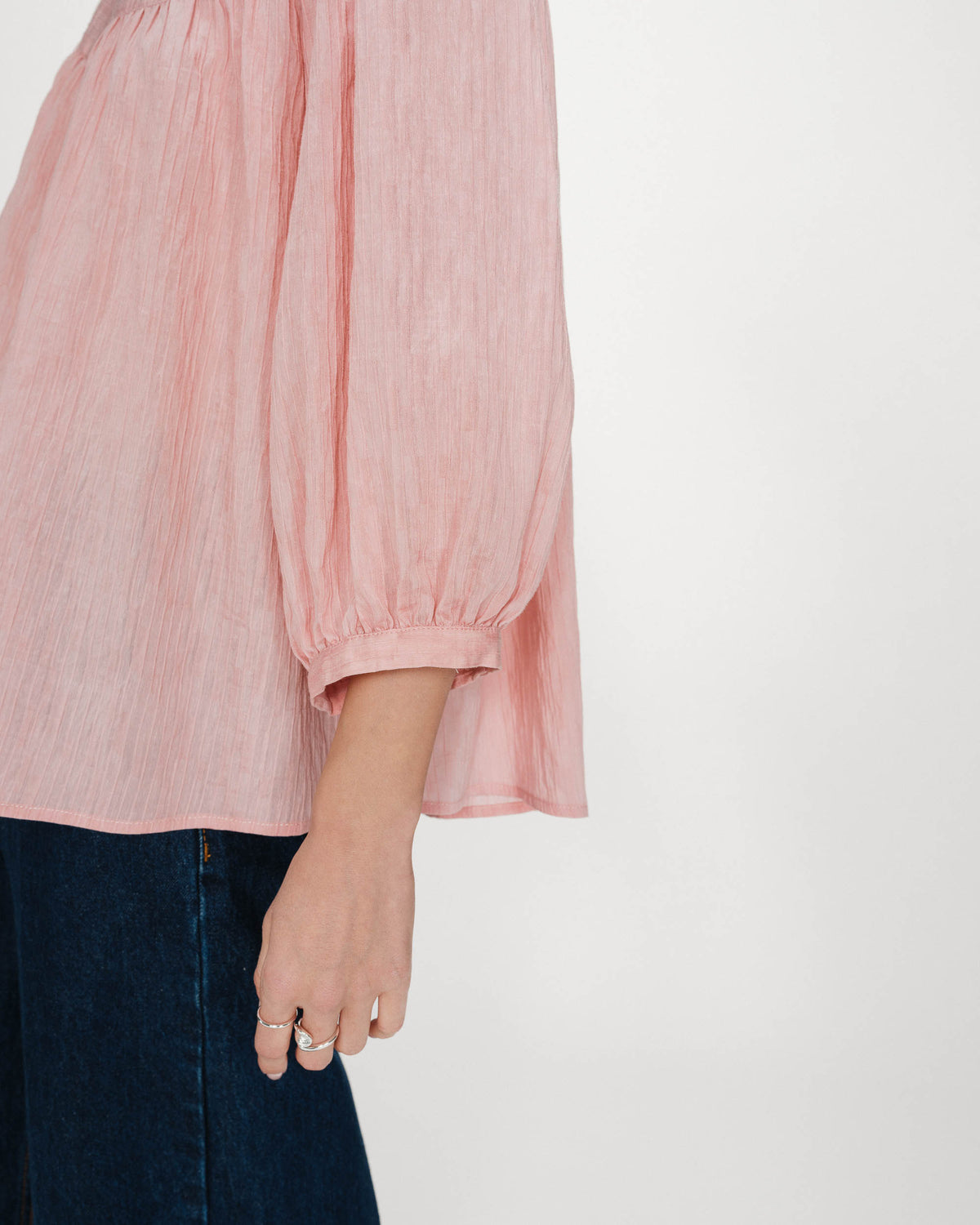 Balloon-sleeve blouse with front buttons rose Vanille