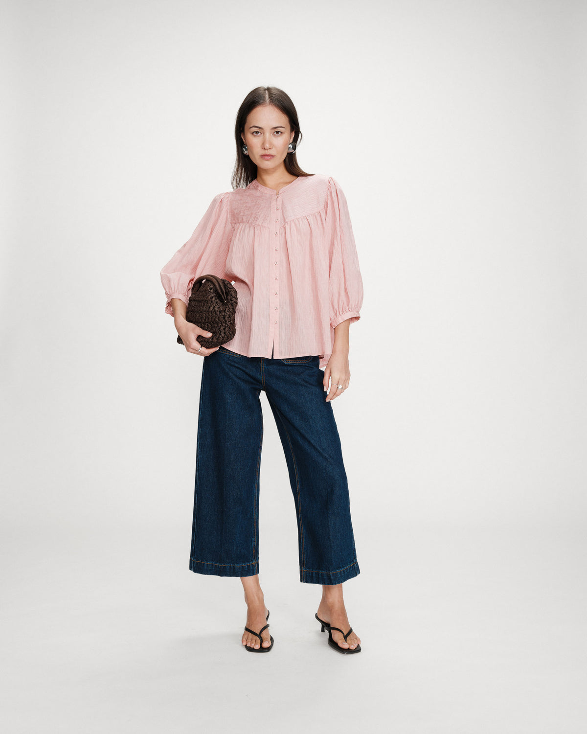 Balloon-sleeve blouse with front buttons rose Vanille