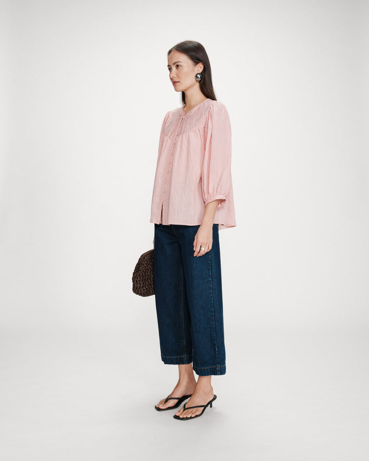 Balloon-sleeve blouse with front buttons rose Vanille