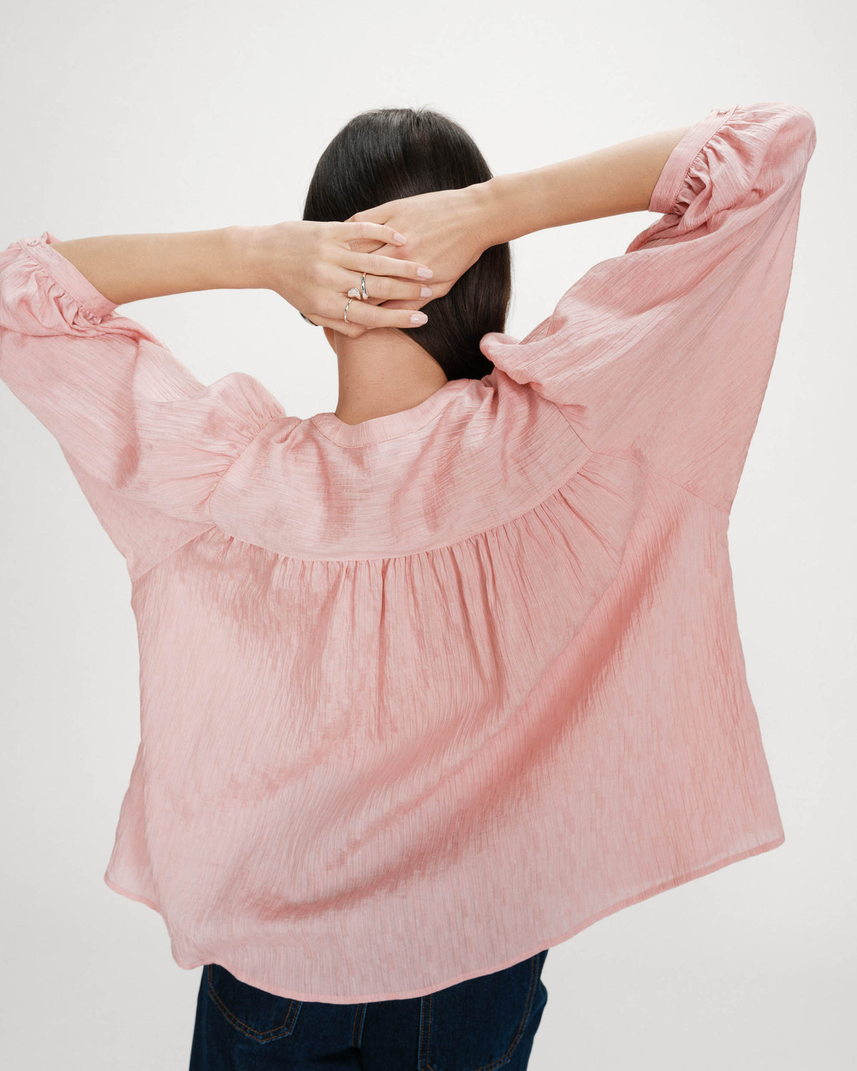 Balloon-sleeve blouse with front buttons rose Vanille