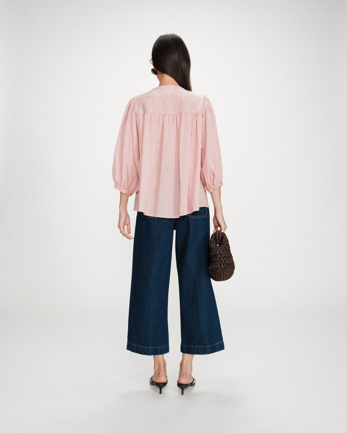 Balloon-sleeve blouse with front buttons rose Vanille