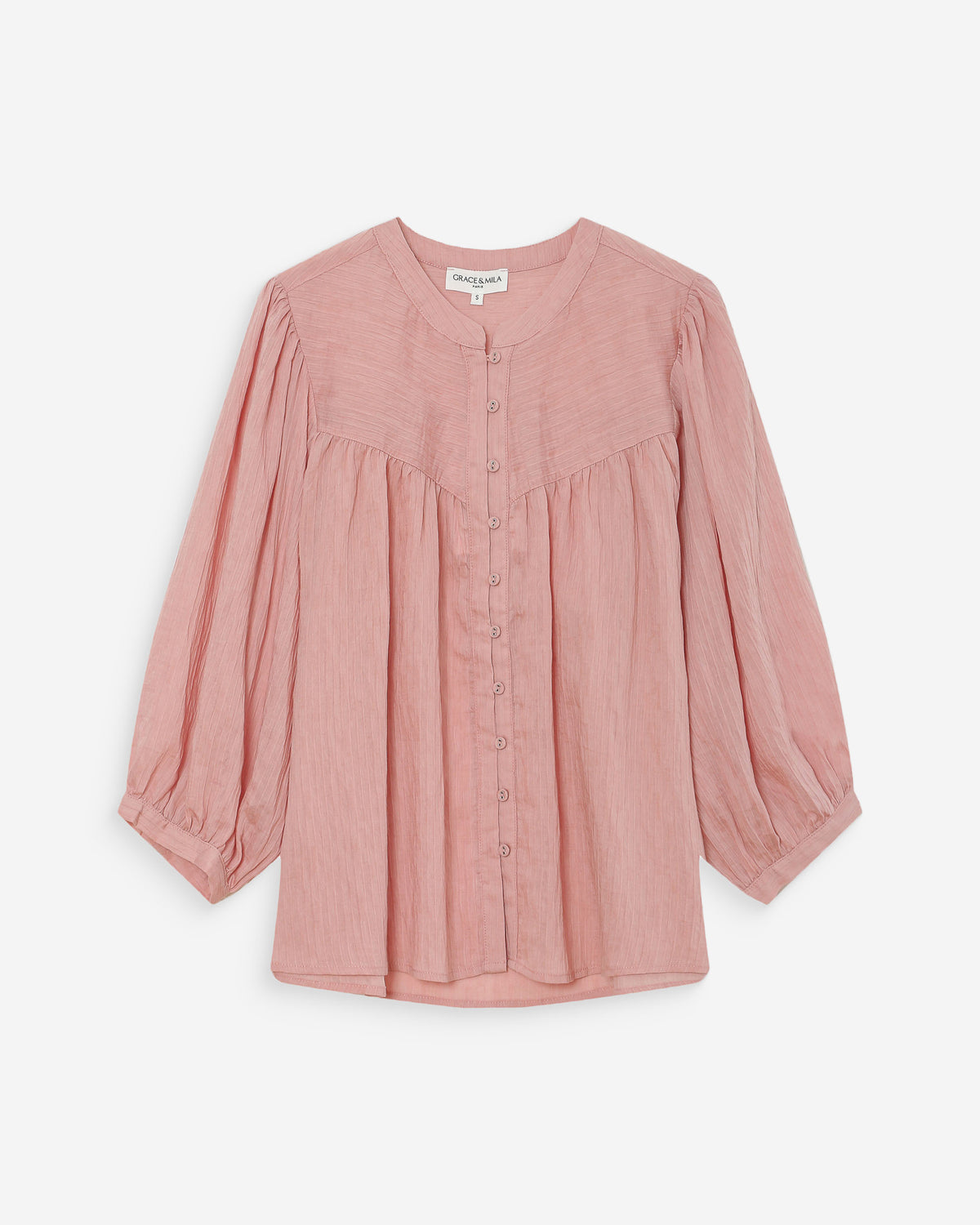 Balloon-sleeve blouse with front buttons rose Vanille
