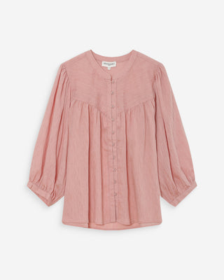Blouse à manches ballons ample boutonnée rose Vanille