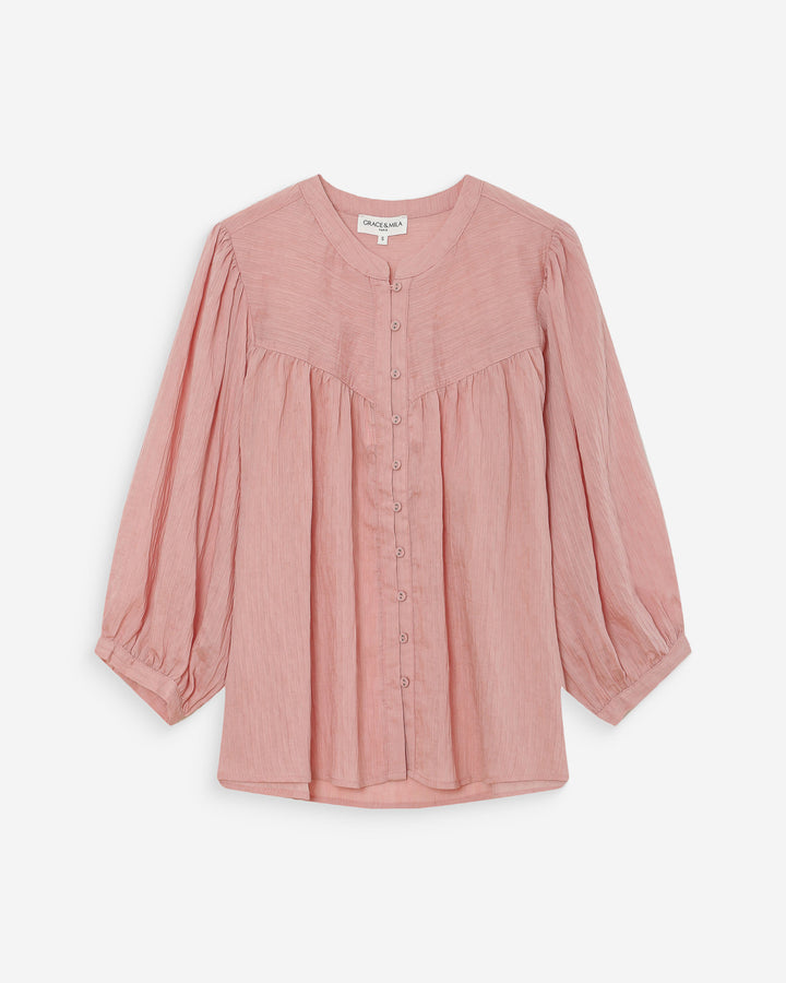 Balloon-sleeve blouse with front buttons rose Vanille