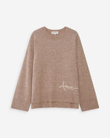 Pull oversize en maille à message brodé beige Viggo