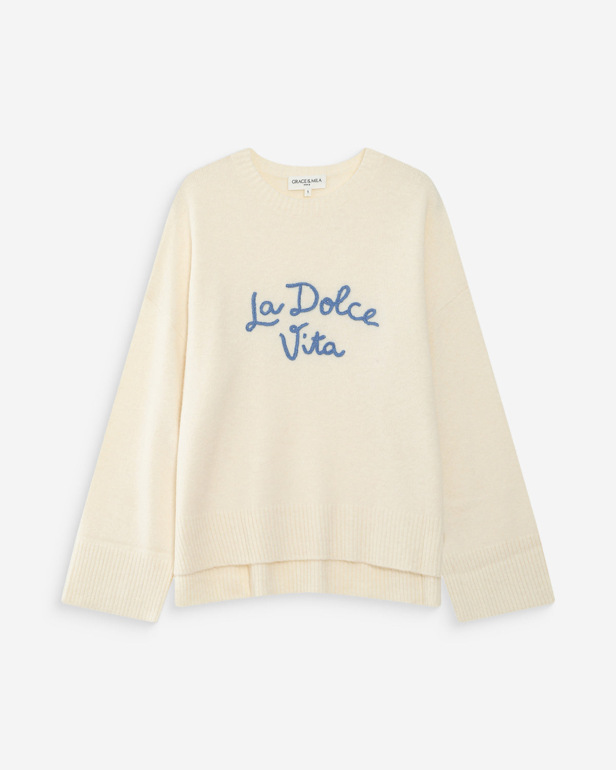 Pull oversize en maille à message brodé bleuet Viggo