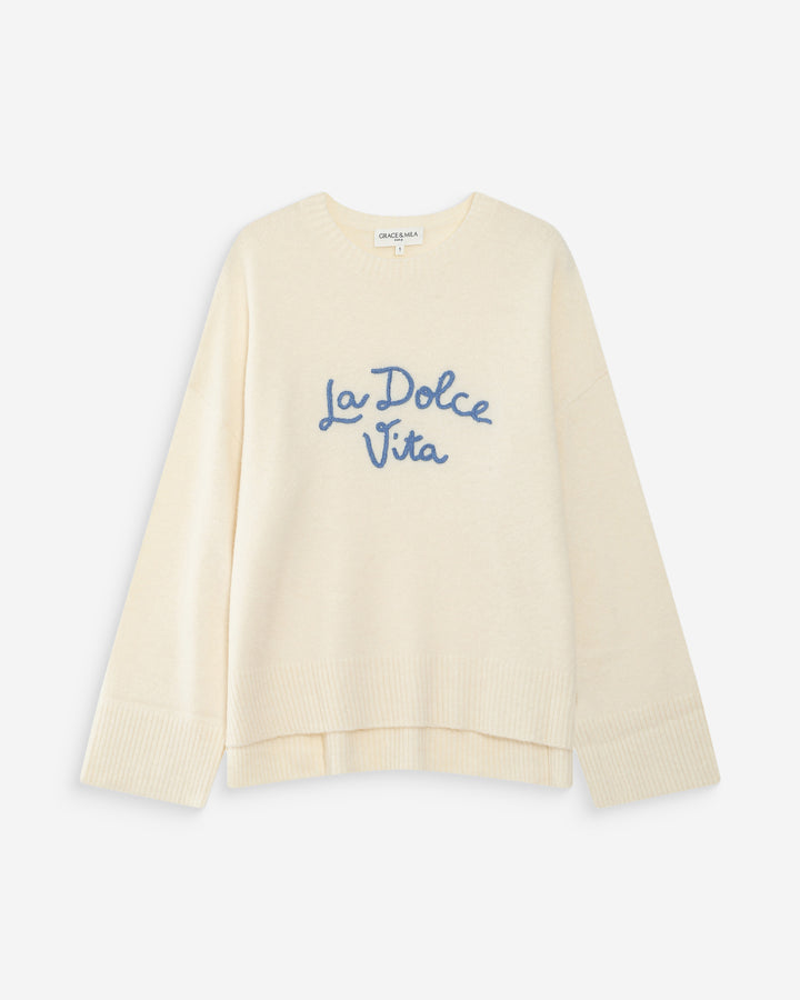 Pull oversize en maille à message brodé bleuet Viggo