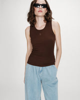 Fitted cotton jersey tank top chocolat Valou