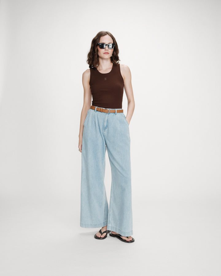 Fitted cotton jersey tank top chocolat Valou