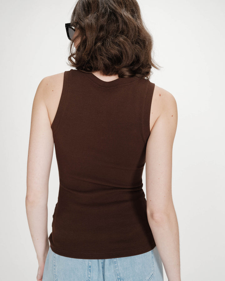 Fitted cotton jersey tank top chocolat Valou