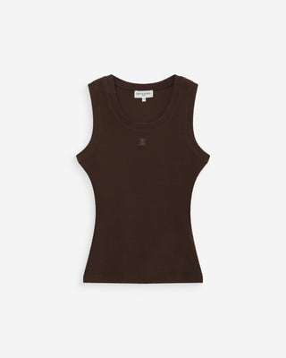 Débardeur ajusté brodé en jersey de coton chocolat Valou